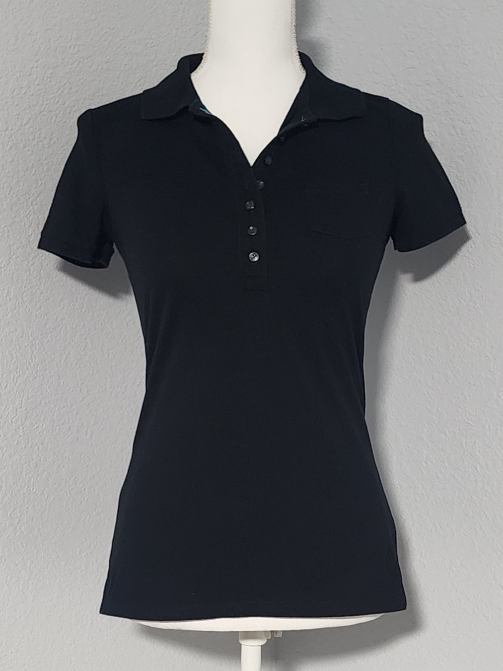 Vintage Y2K GAP Black Fitted Short Sleeve Polo Shirt Womens Size Small